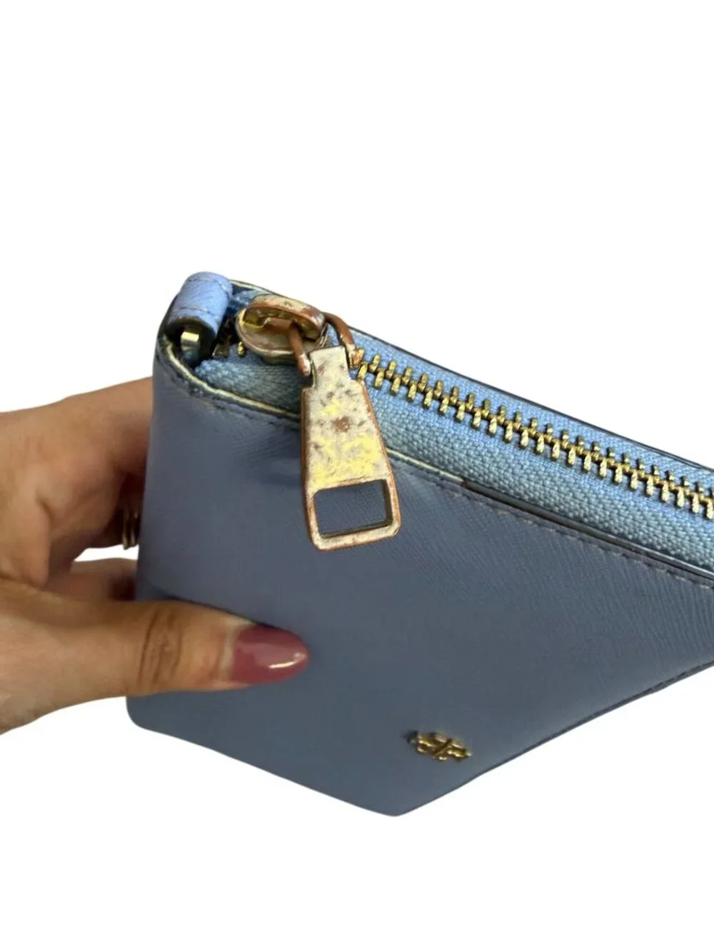TORY BURCH Periwinkle Leather Zip Clutch Wallet